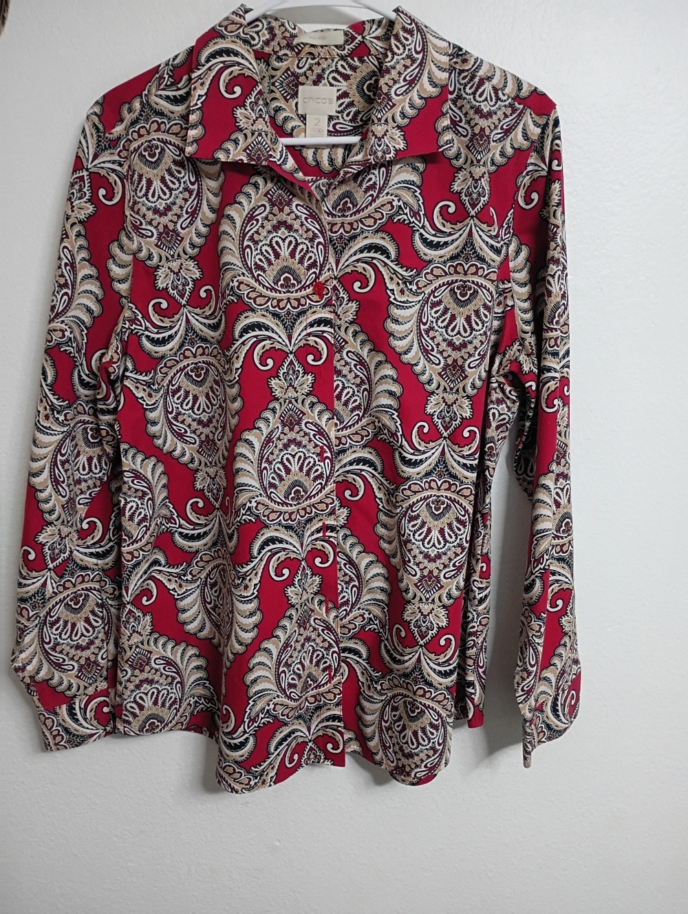 croft & barrow Red Paisley Button-Down Blouse
